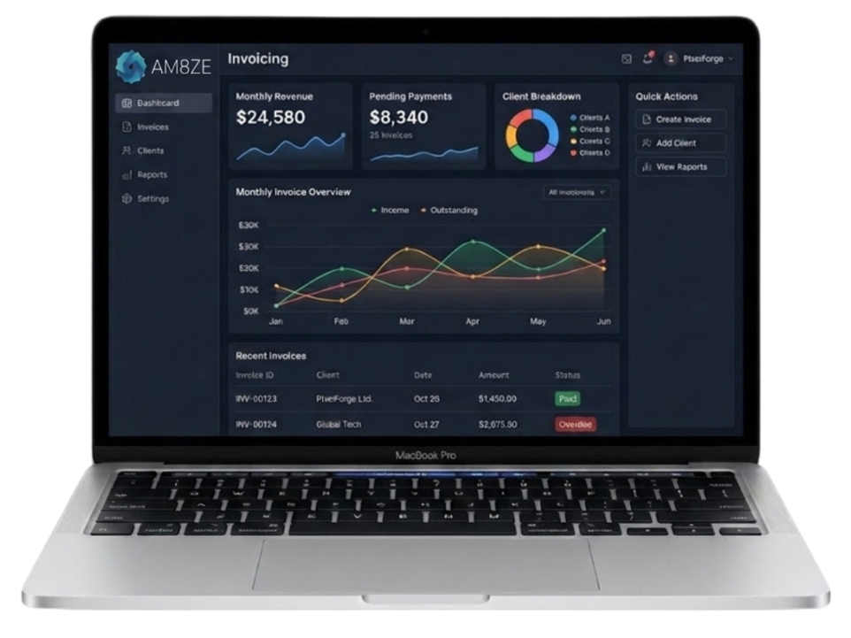 AM8ZE Invoicing Laptop Dashboard Mockup